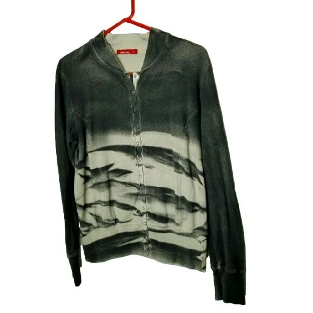 NWOT Barbara Lesser Tie Dye Cardigan‎ Jacket Black Ivory Full Snap Closure  Sz M